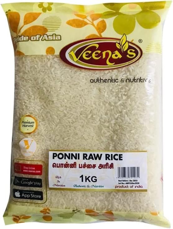 Veenas Ponni Raw rice | 1KG | Ponni Rice | Ponni Arisi | High Fibre | High Protein | Natural | Indian Origin | Gluten Friendly