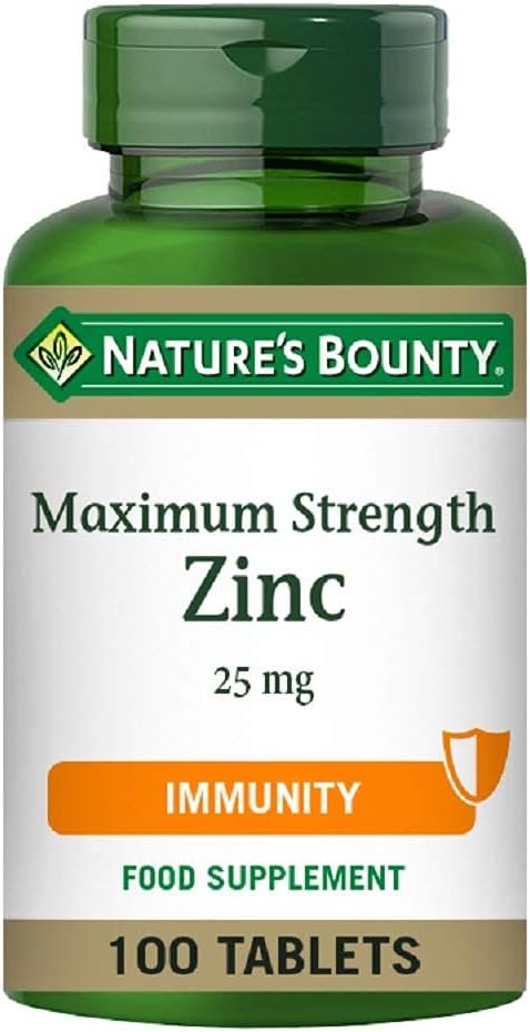 Nature's Bounty Maximum Strength Zinc - 100 25mg Tablets (100 Day Supply) - Immunity Support and Antioxidant Supplement