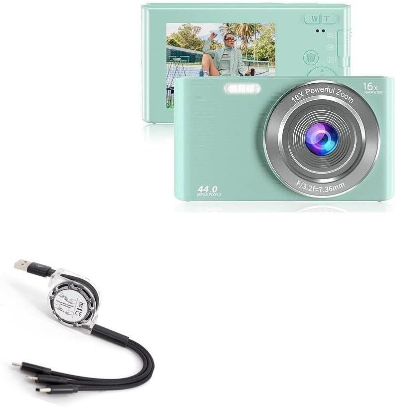 BoxWave Cable Compatible with Saneen Digital Camera (2.4 in) - AllCharge miniSync, Retractable, Portable USB Cable - Jet Black