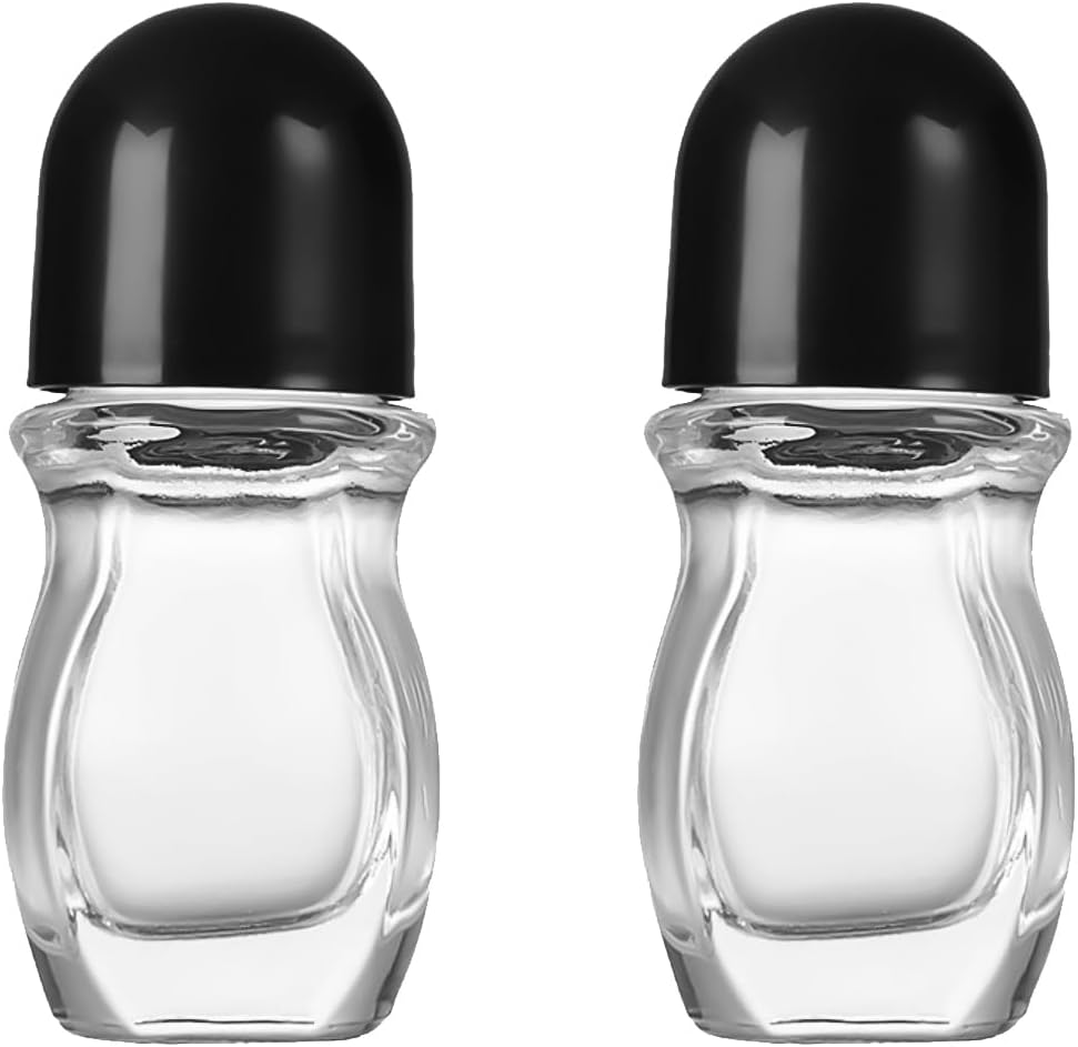Miaija 2Pieces Deodorant Glass Roller Bottles Refillable Empty Clear Glass Roll-on Deodorant Bottles Travel Storage Container Jar Holder for Essential Oils Leak-Proof (30ml)