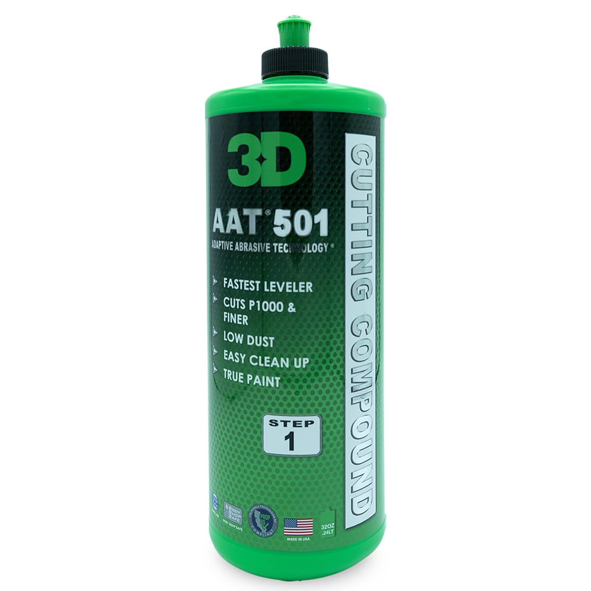 3D AAT 501 Cutting Compound – Pro-Level P1000 Grit Remover | Body Shop Safe, Adaptive Abrasives, Low Dust, High Gloss Finish | Paint Correction | USA Made - 32 oz