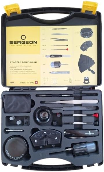 Bergeon - 7814 - Starter Service Kit for Changing Bracelets and Small Interventions - Contains 18 Specialized Tools, Black, Modern
