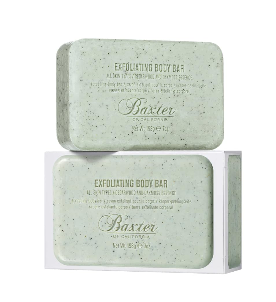Baxter of California Exfoliating Body Bar Soap for Men with Cedarwood and Oak Moss Essence | For All Skin Types | Buffs Out Dry Skin and Boosts Cell Renewal | 7 ounces | Holiday Gift Guide