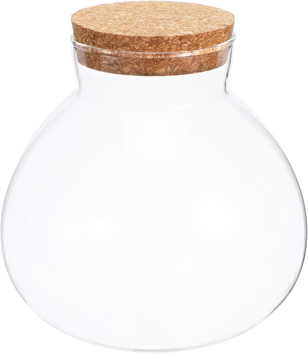 Happyyami Clear Round Glass Jar with Cork DIY Terrarium Kit for Fern and Fittonia Create Your Indoor Garden Centerpiece 15cm
