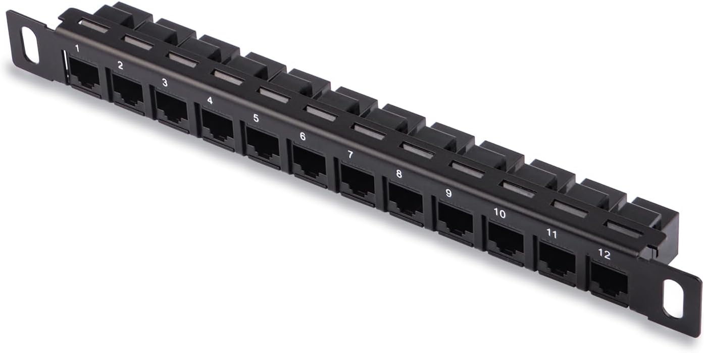 GeeekPi 12 Port Patch Panel, 0.5U CAT6 Network Patch Panel for DeskPi RackMate T1/T0/T2 Rackmount and 10 Inch Server Rack/Network Cabinet