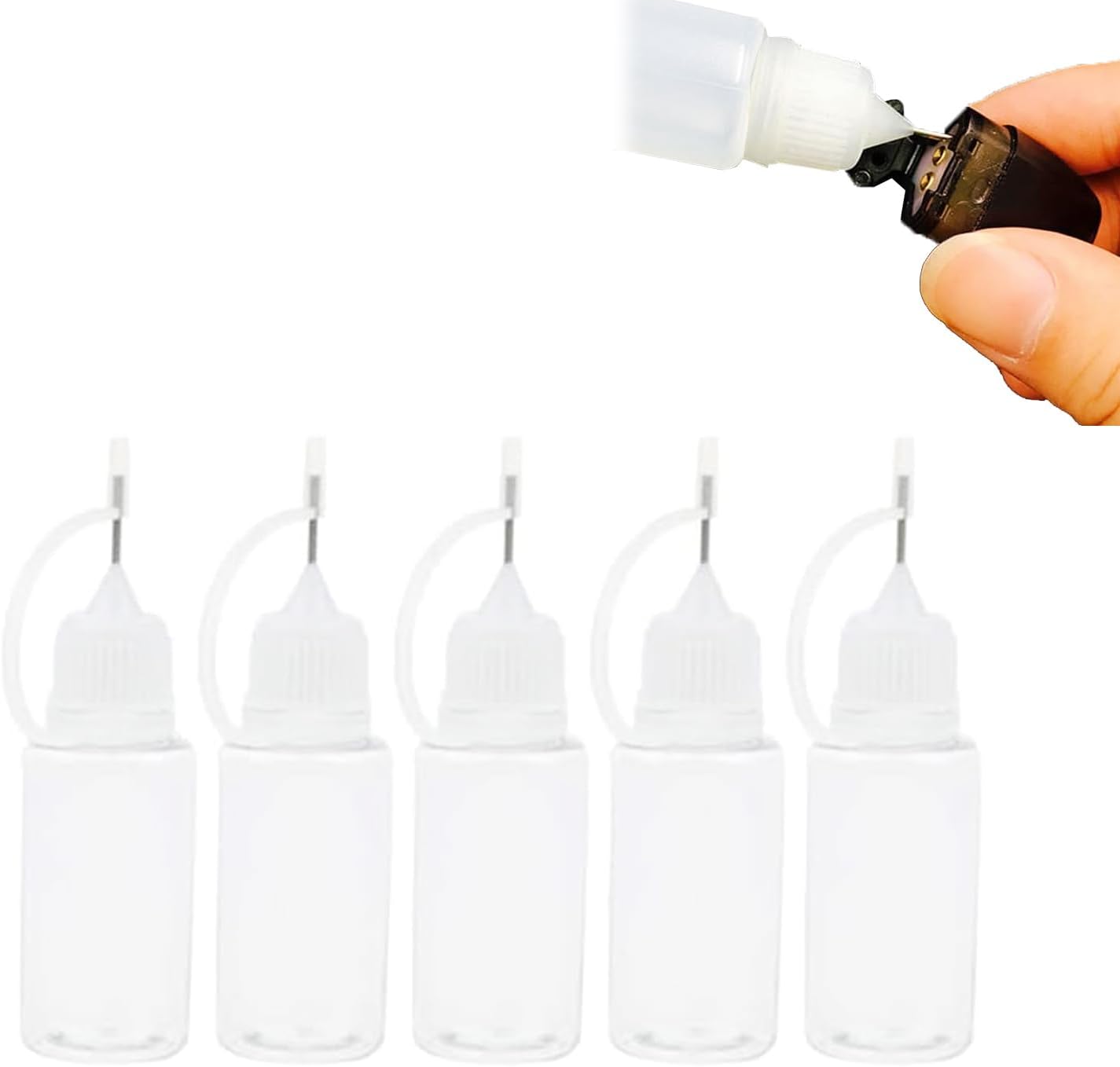 OBYJCA Precision Tip Applicator Bottles, 5 PCS Quilling Glue Needle Bottle 10 ml Bottles Liquid Dropper Filling Shaker for DIY Craft, Oiler Bottle, Small Gluing Projects, White