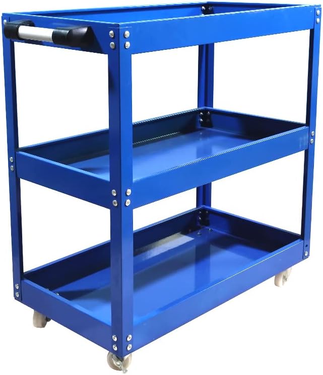 Tool Storage Heavy Duty Durable Garage Trolley Workshop 3 Tier Wheel Cart Shelf HYGRAD® Blue