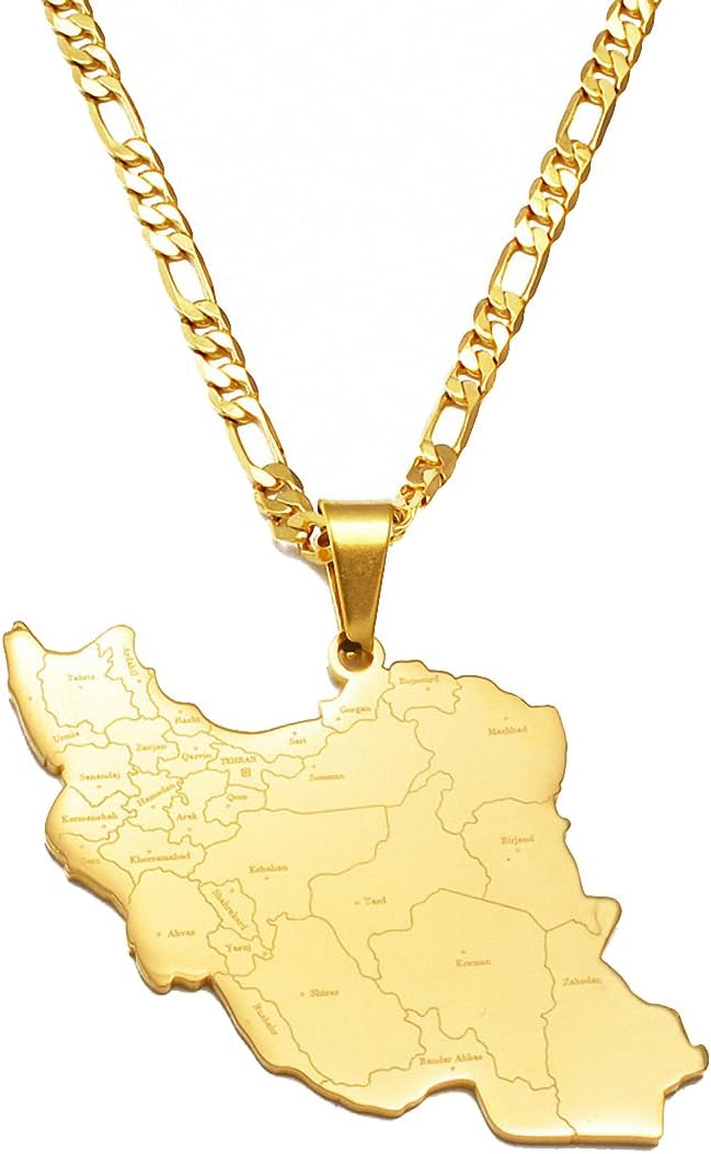 Iran Map With Cities Name Pendant Necklaces for Men Women Unisex Iranian Jewelry For Women Men