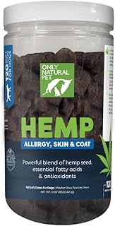 Only Natural Pet Allergy, Skin & Coat Hemp Soft Chews - Allergy Immune Bites for Dogs, Omega 3 Supplement, Hemp Oil - Calming Treats for Itchy Skin Relief, Hot Spot - (120 Count)