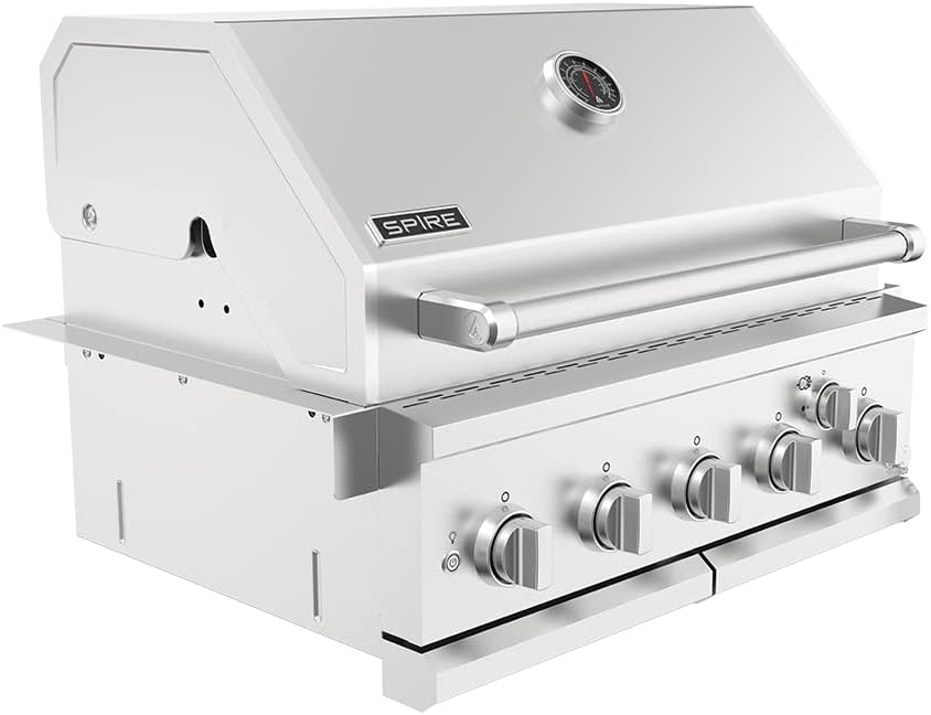 Spire Premium 5 Burner Built In Gas Grill Island Head, Stainless Steel 30 Inch Propane Grill with Rear Burner, 63,000 BTUs, 750 SQ In Racks, Dual Fuel Compatibility - 740-0788P