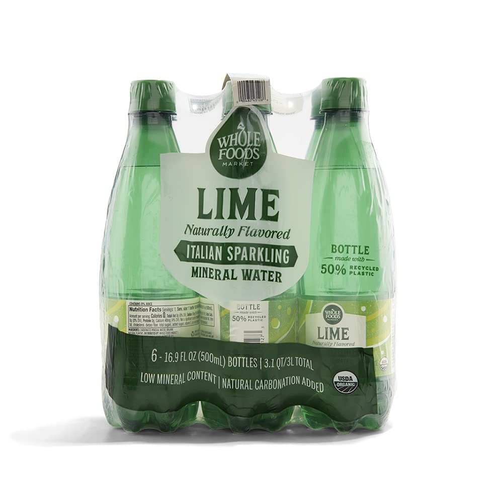 Whole Foods Market, Organic Italian Lime Sparkling Mineral Water 6 Pack, 16.9 Fl Oz