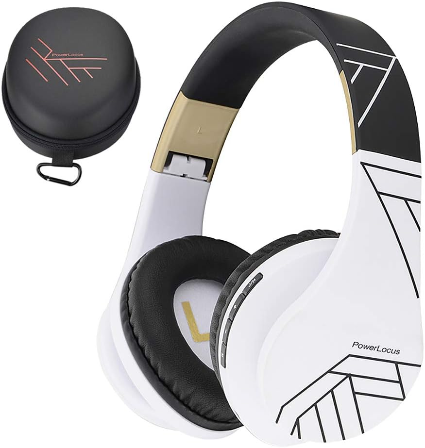 PowerLocus Bluetooth Over-Ear Headphones, Wireless Stereo Foldable Headphones Wireless and Wired Headsets with Built-in Mic, Micro SD/TF, FM for iPhone/Samsung/iPad/PC (Black/White)