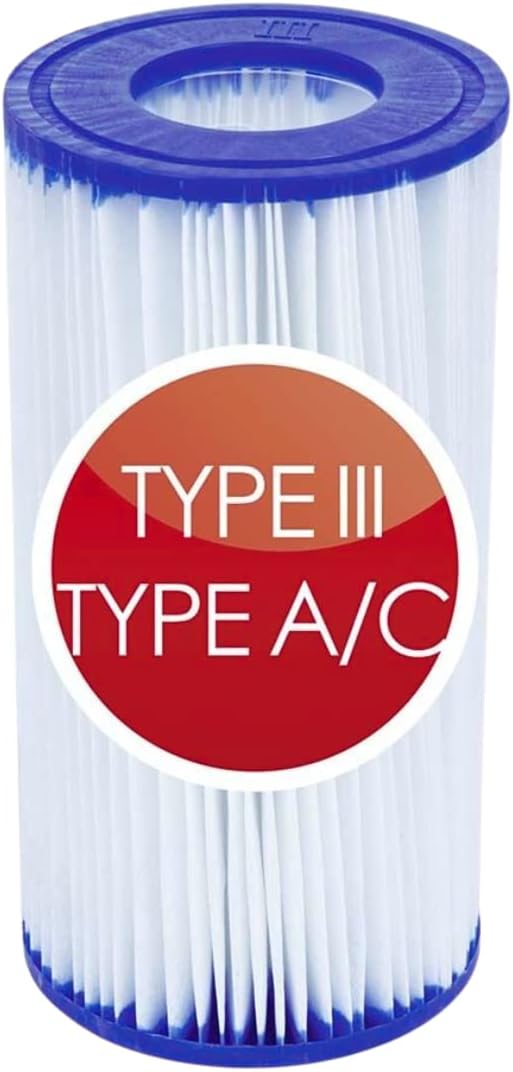 Pool Filter - Filter Cartridge for Pools | Type A or C pool filter - Hot Tub & Inflatable Pool Filter Type III Bestway - Spa Filter & Pool Filters - Size 3 replacement cartridge filter (1)