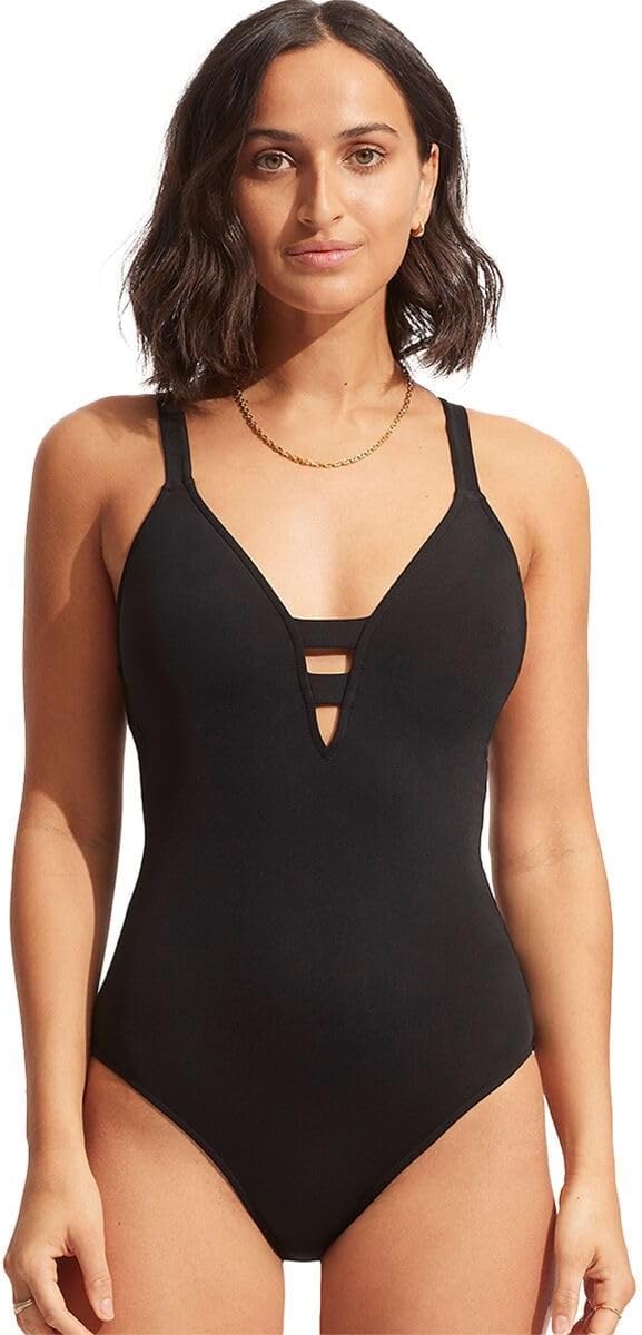 Seafolly Women's Active Deep V Plunge Maillot One Piece Swimsuit