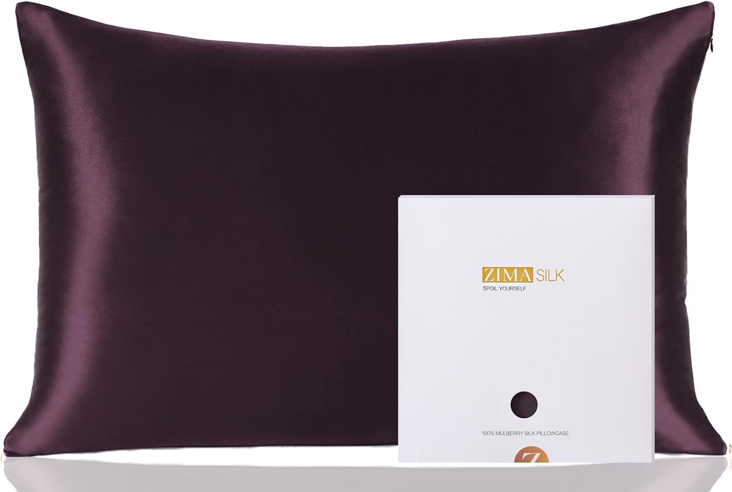 ZIMASILK 100% Pure Mulberry Silk Pillowcase for Hair and Skin Health,Soft and Smooth,Both Sides Premium Grade 6A Silk,600 Thread Count,with Hidden Zipper,1pc(Standard 20''x26'',Eggplant Purple)