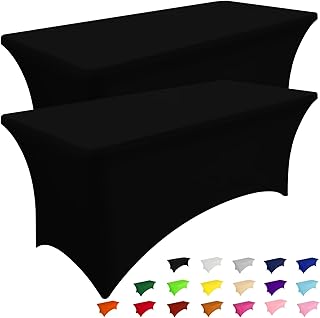 Smiry 2 Pack Spandex Table Cloth 6FT, Elastic Fitted Stretch Tablecloths for Rectangle Tables, Washable Table Cover for Outdoor, Wedding, Banquet & Parties (Black, 72Lx30Wx30H Inch)