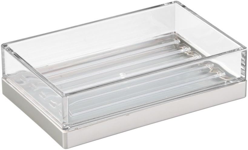iDesign Clarity BPA-Free Plastic Bar Soap Dish-5" x 3.25" x 1.34", Clear/Brushed Nickel, 18-Inch by 16-Inch