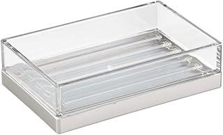 iDesign Clarity BPA-Free Plastic Bar Soap Dish-5" x 3.25" x 1.34", Clear/Brushed Nickel, 18-Inch by 16-Inch