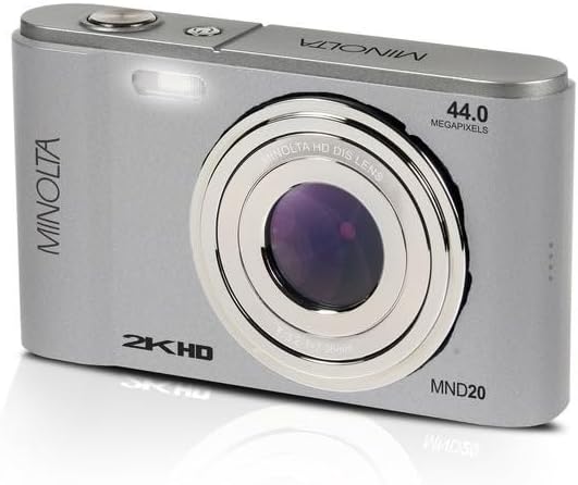Minolta MND20 44MP Digital Camera – 2.7K Ultra HD Video, 16X Digital Zoom, Anti-Shake Stabilization, Time Lapse, Face Detection, 2.9-inch LCD Display – Lightweight Compact Camera (Silver)