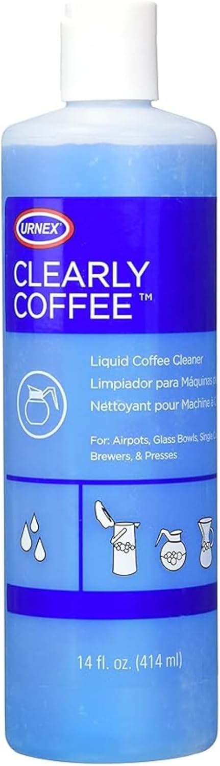 Urnex Clearly Coffee Pot Cleaner 14 Ounce (Made in the USA) French Press Liquid Cleaner for Glass Bowls Airpots Satellite Brewers and Thermal Servers Removes Coffee Oils