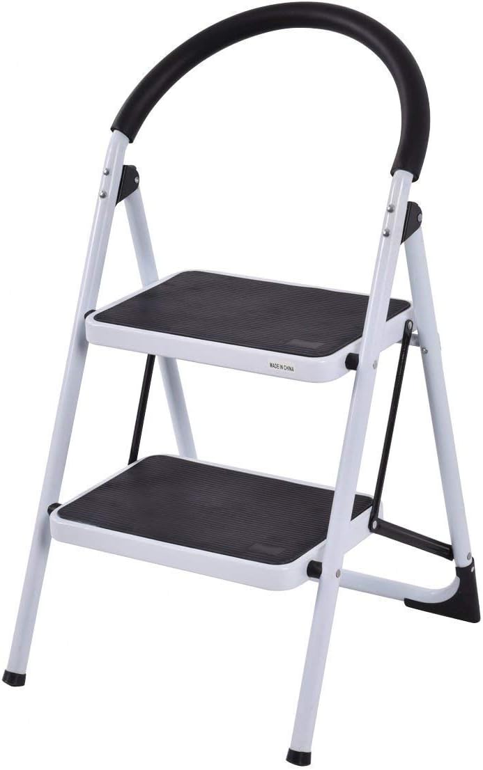 COSTWAY 2 Step Ladder, Folding Step Stool w/Wide Anti-Slip Pedal & Cushioned Handle, Multiuse Lightweight Portable Stepladder 330 lbs Capacity, Stool Ladder for Home Kitchen Office