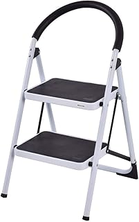 COSTWAY 2 Step Ladder, Folding Step Stool w/Wide Anti-Slip Pedal & Cushioned Handle, Multiuse Lightweight Portable Stepladder 330 lbs Capacity, Stool Ladder for Home Kitchen Office
