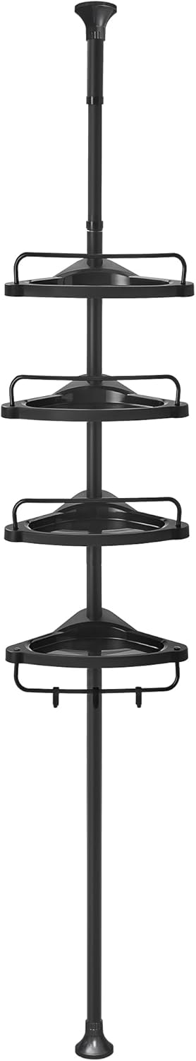 SONGMICS Shower Corner Shelf, 4-Tier Bathroom Shower Shelf, 85-305 cm Adjustable Shower Caddies, Bathroom Organiser, Black BCB001B01