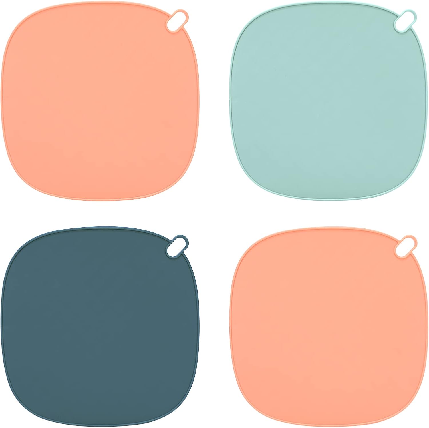 4pcs Silicone Trivet, Silicone Table Mat, Heat Resistant Non-Slip Pot Holders Mat Thick Hot Pot Pads Coasters for Kitchen Cooking Dining Microwave Pans Dishes, Dark Blue, Light Blue, Pink