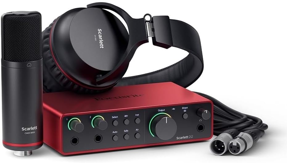 Focusrite Scarlett 2i2 Studio 4th Gen USB Audio Interface Bundle for the Songwriter with Condenser Microphone and Headphones for Recording, Streaming, and Podcasting