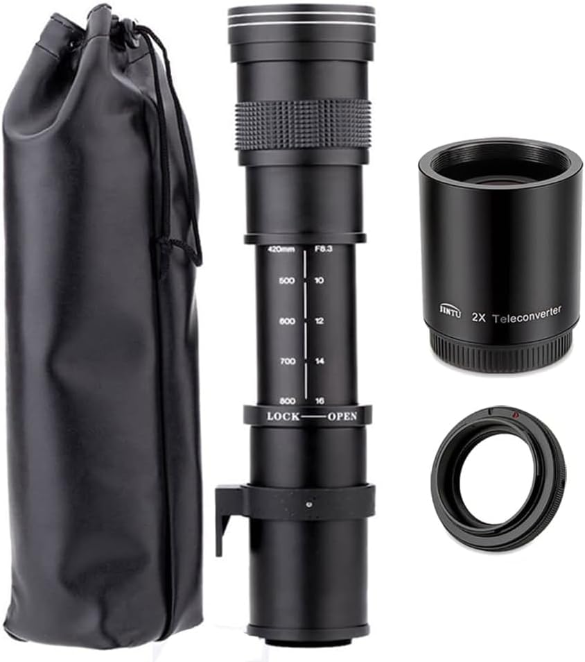 JINTU 420-1600mm HD Manual Telephoto Zoom Lens for Nikon DF, D3100, D3200, D3300, D3400, D5100, D5200, D5300, D5500, D5600, D7000, D7100, D7200, D300s, D600, D610, D700, D750, D800 SLR Camera