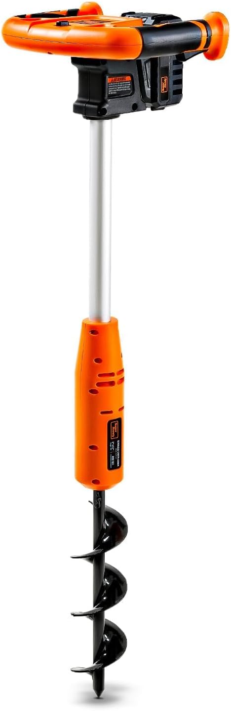 SuperHandy Earth Auger Electric Power Head w/ 30cm x 8cm Auger Bit 20V 4Ah Rechargeable Battery/Charger for Earth Burrowing/Drilling & Post Hole Digging