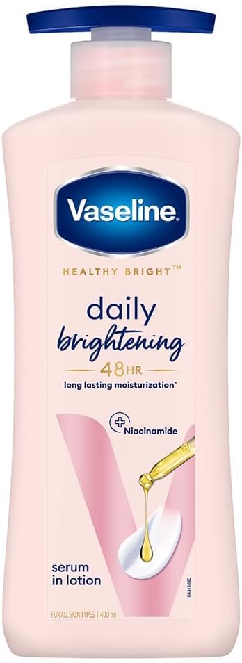 Vaseline Healthy Bright, Daily Brightening Daily Moisturizer, 400 ml, for Glowing Skin, with Vitamin B3, Visibly Radiant Skin in 2 Weeks, Lightweight, Non-sticky, Non-Oily Body Lotion, for Dry Skin