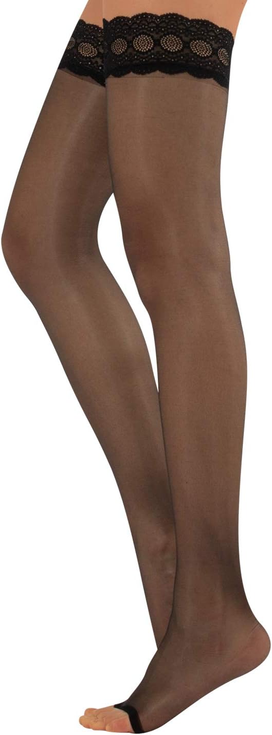 CALZITALY Open Toe Hold Ups, Sheer Toeless Stockings for Summer Days and Nights, S-M, L-XL, Black, Natural