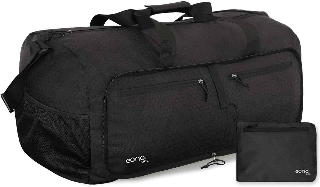 Eono 90L Foldable Travel Duffle Bag Hold All Travel Luggage Bag Holiday Bag with Multi-Pockets for Women Men (Black)