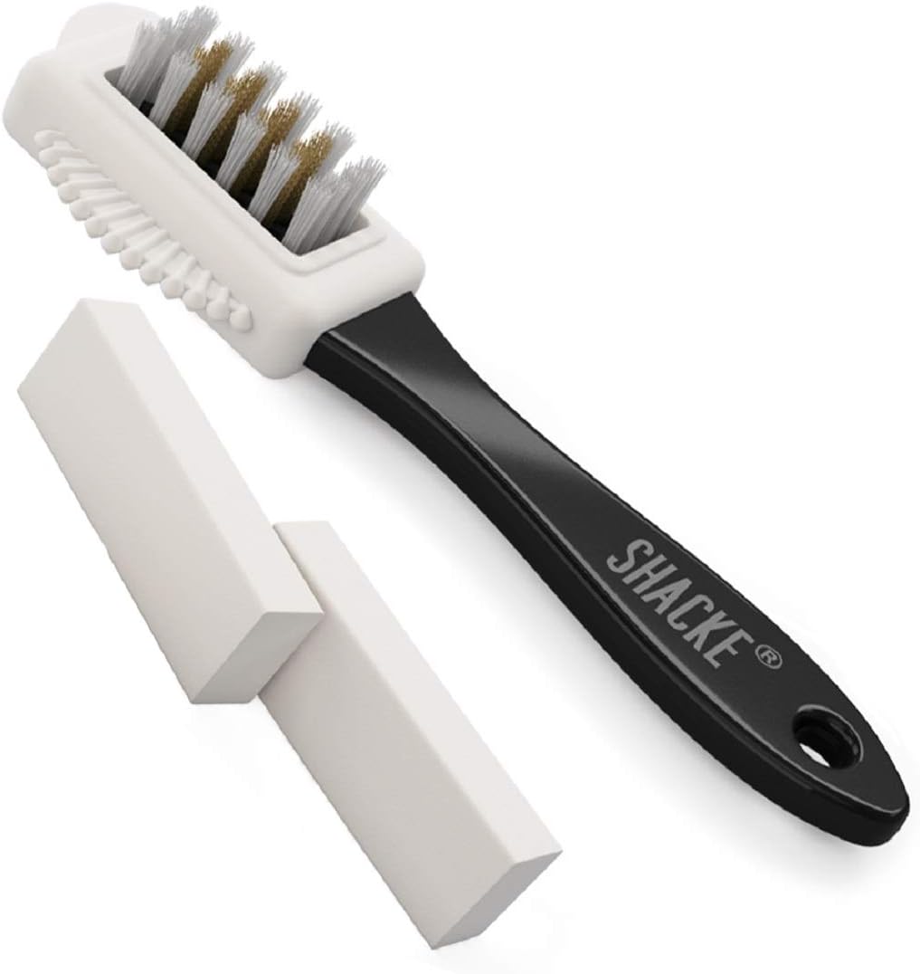 Suede Brush and Eraser Kit – 4-Way Nubuck Cleaner with 2 Erasers | Suede shoe brush & suede cleaner — rubber bristles, welts, nylon/brass lift dirt from shoes, boots, bags & purses