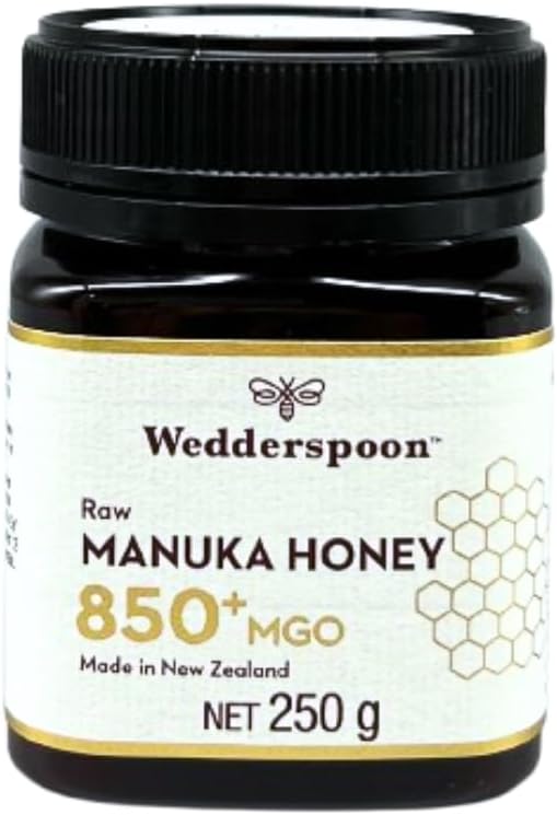 Wedderspoon Raw Manuka Honey 850 MGO - Pure, Unpasteurised, Non-GMO, Kosher, Halal, BPA-Free Packaging, Kfactor Rated, Third-Party Lab Tested, Traceable to the Hive (250g)