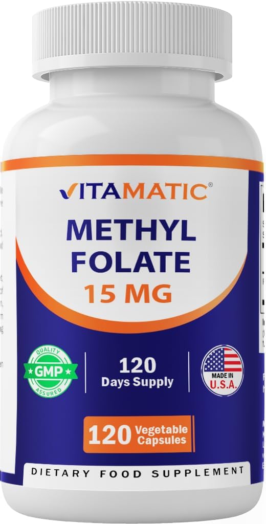 Vitamatic L Methylfolate 15mg - 120 Vegetable Capsules - Optimized and Activated High Potency - Metabolically Active Folate