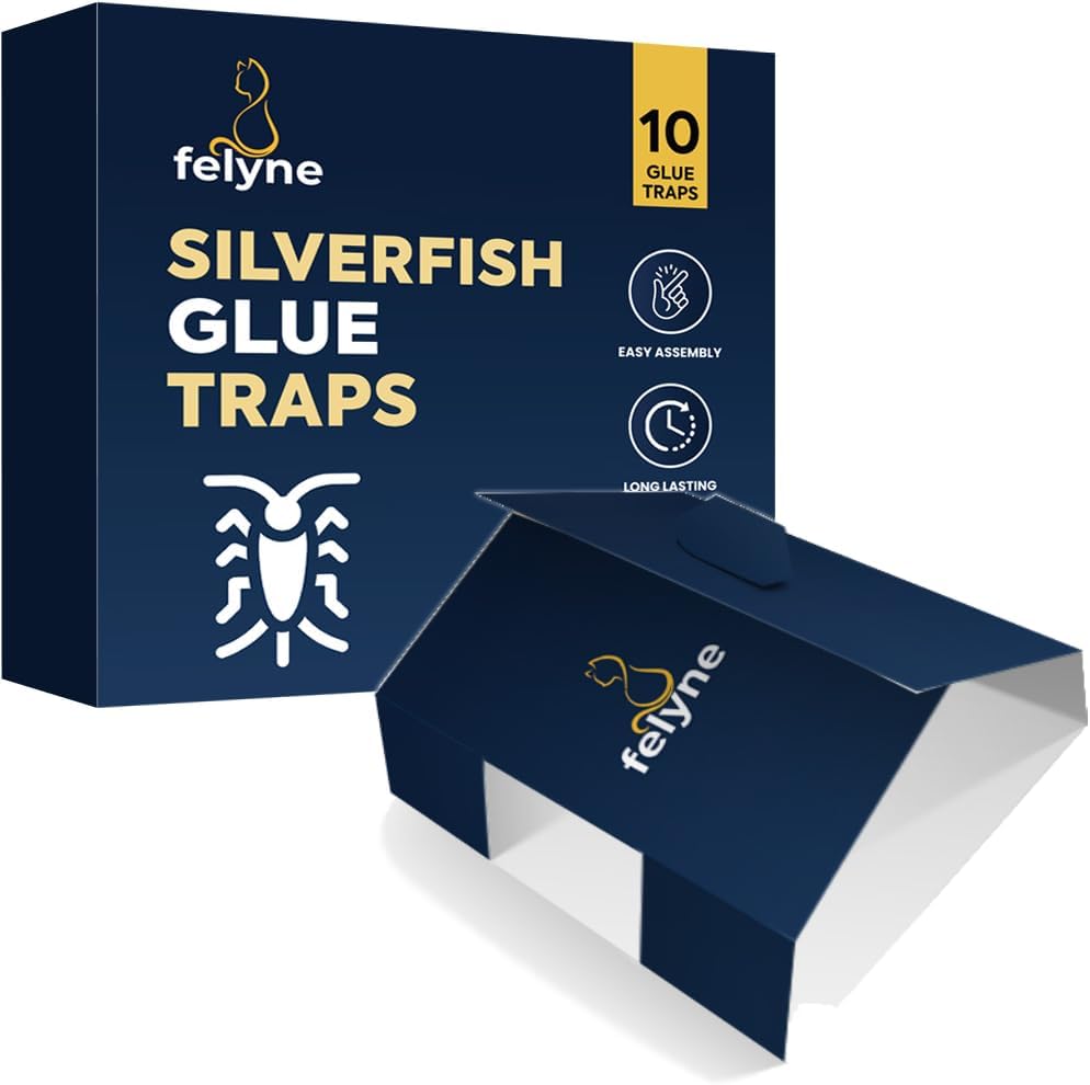 Silverfish Glue Traps 10 Pack, Silver Fish Remover & Repellent, Non-Toxic Trap for Home, Easy Setup, Long-Lasting Treatment by Felyne
