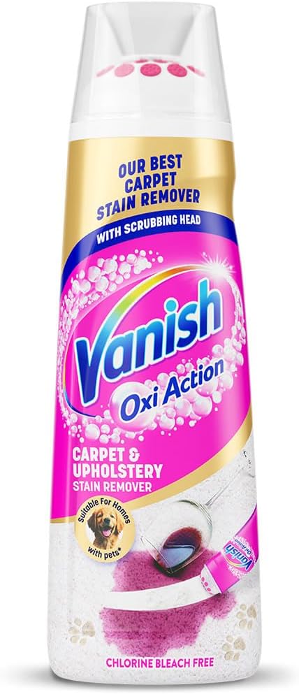 Vanish Oxi Action Carpet Stain Remover & Upholstery Cleaner with Scrubbing Head, 195ml, Suitable for Homes with Pets, Our Best Formula for Quick Targeted Application, Bleach Free