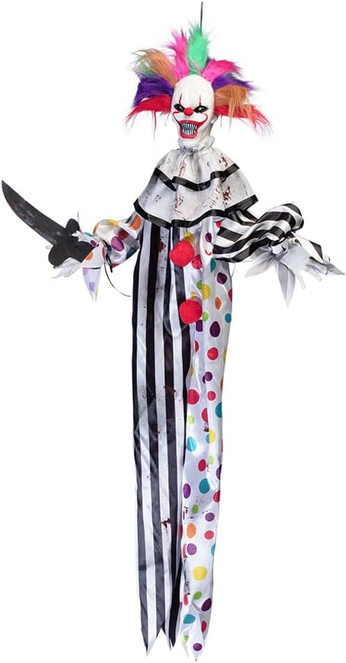 Boland Hungry Clown Animated Hanging Prop 120 cm – Halloween Decoration with Light, Sound & Motion – Scary Interactive Clown Prop for Haunted Houses, Horror Parties and Creepy Displays