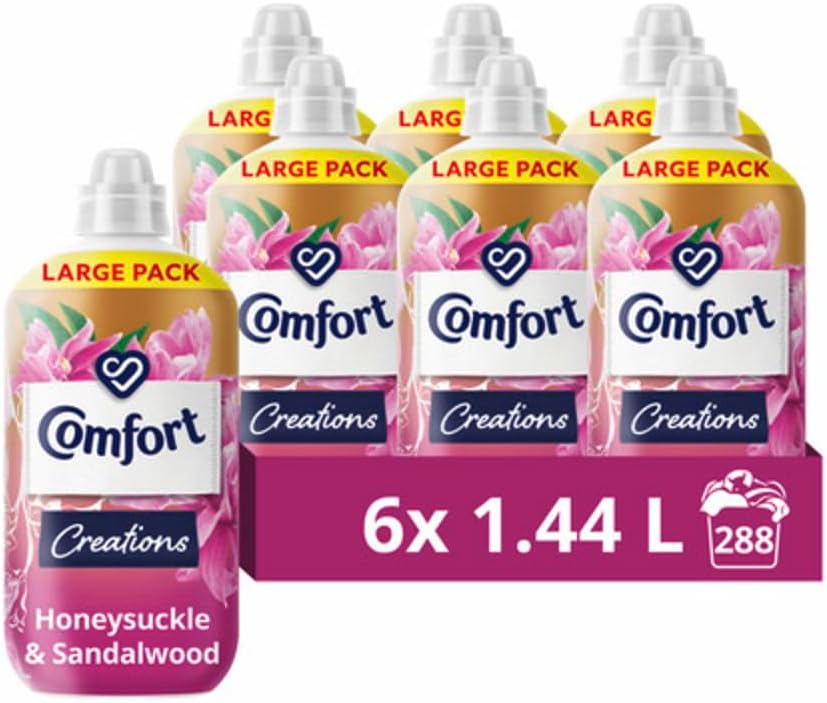 Comfort Creations Honeysuckle & Sandalwood Fabric Conditioner with Stay Fresh technology for 100 days of freshness + fragrance* 6x 1.44 L (288 washes)