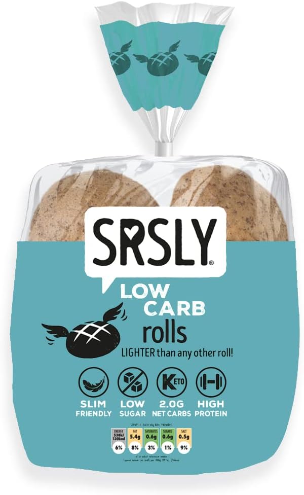 SRSLY Low Carb Keto Rolls | One Pack | 4 Large Rolls | Freshly Baked Light & Fluffy | Low Carb Keto Food | Certified by Sugarwise | Only 2g Carbs & 130 Kcals Per Roll | High Protein