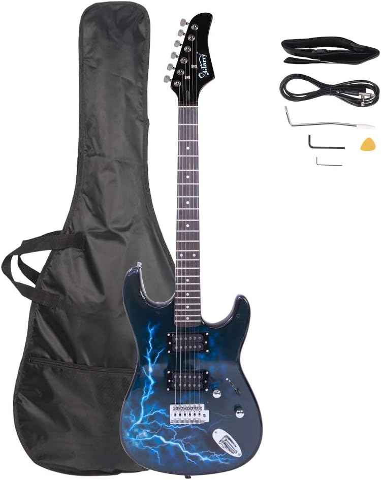 Bonnlo Full-Size Electric Guitar with H-H Pickups, Beginner Guitar Kit with Tremolo Arm, Cable, Picks, Bag, Strap, Cable, Lightning Blue