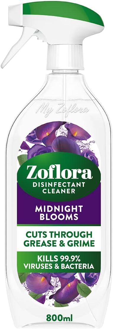 Zoflora Midnight Blooms Multipurpose Disinfectant Trigger Spray, 1 x 800ml, Floral Antibacterial Multi-Surface Cleaner, Pet-Friendly, Kills 99.9% of Bacteria & Viruses.