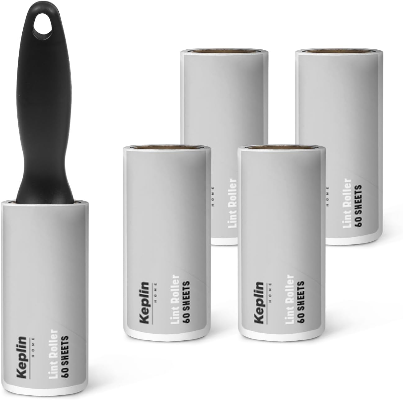 KEPLIN Lint Roller, 5 Sticky Replacement Heads with 1 Handle, Total 300 Easy Peel Sheets, Quickly Removes Animal Fur, Cat & Dog Hair, Dust & Fluff from Clothes, Furniture, Carpet (5 Pack / 300 Sheets)