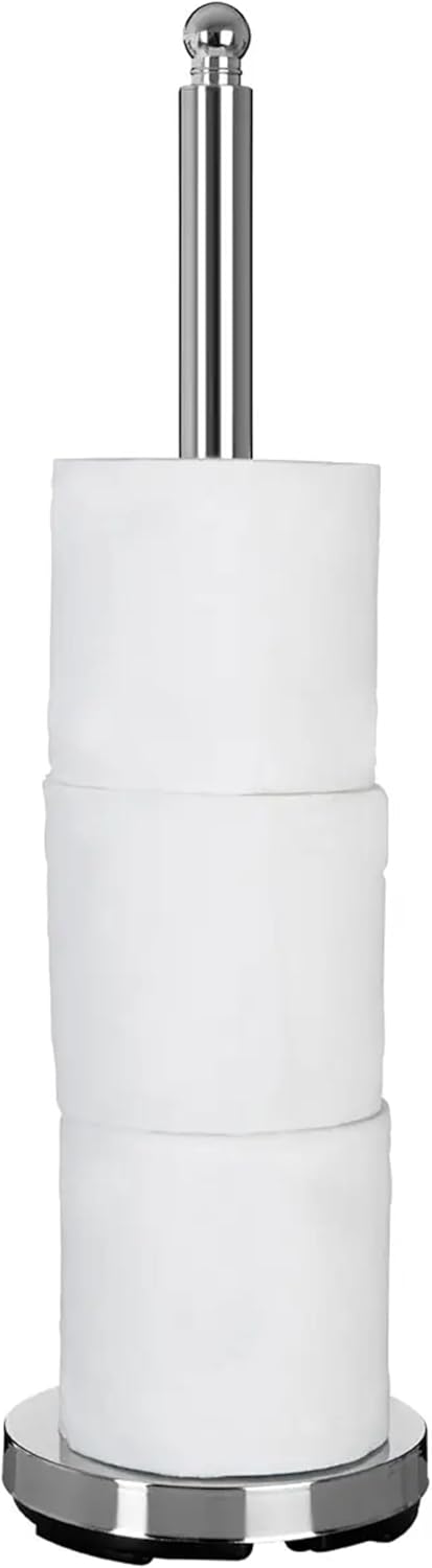 Premier Housewares Chrome Toilet Roll Holder Free Standing | Multi Rolls Tall Toilet Roll Stand | Wide Base Toilet Paper Holder for Washroom | Loo Roll Holder Bathroom Accessory