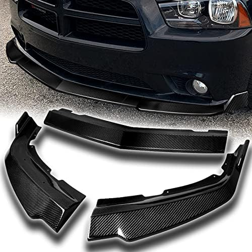 EPARTS 3 Pieces Style Front Bumper Lip Spoiler Splitter Chin Side Body Kit Trim Protection Compatible with 2011-2014 Dodge Charger (Real Carbon Fiber)