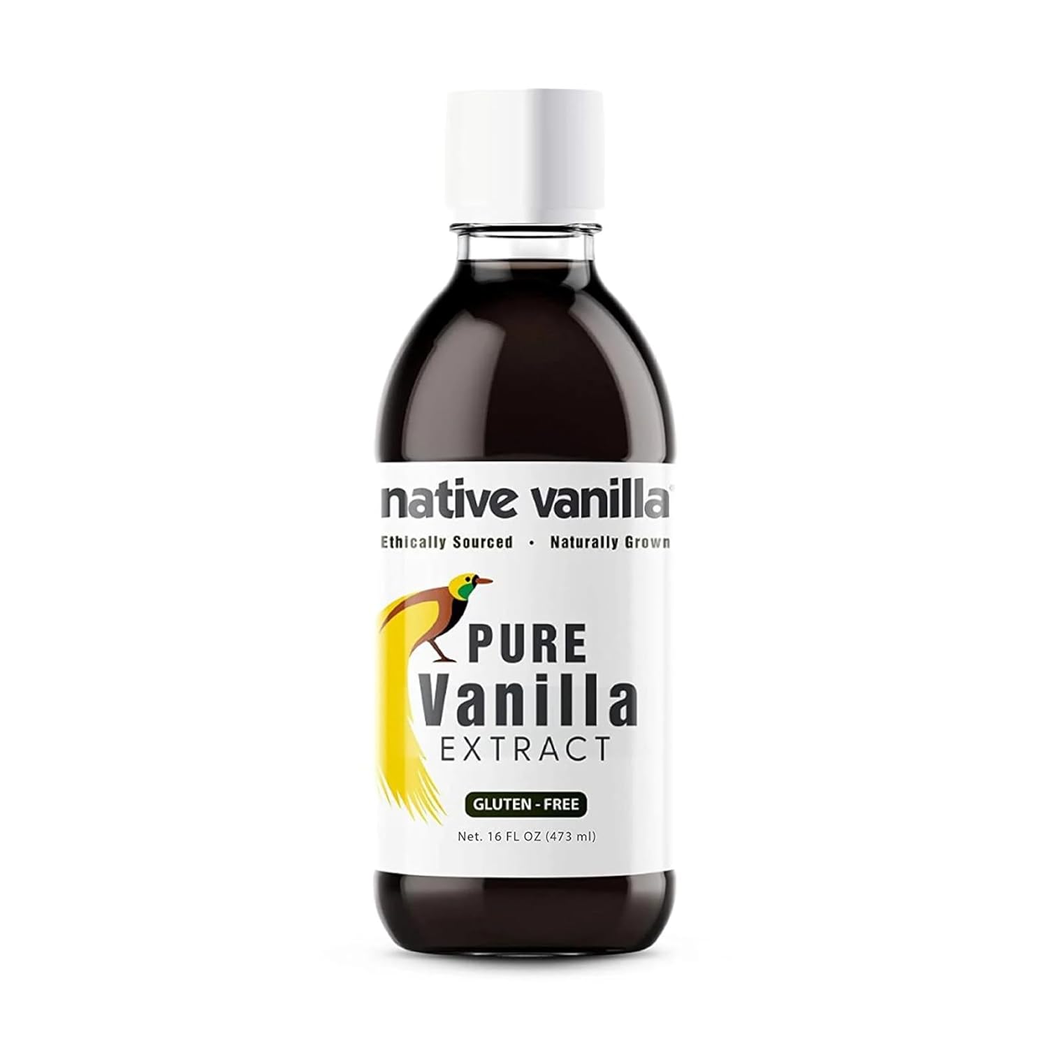 16 oz Pure Vanilla Extract - 100% Real Vanilla Extract - For Cooking, Drinks & Desserts - 100% Vegan, Sugar Free & Kosher - Non-GMO & Gluten-Free - Native Vanilla