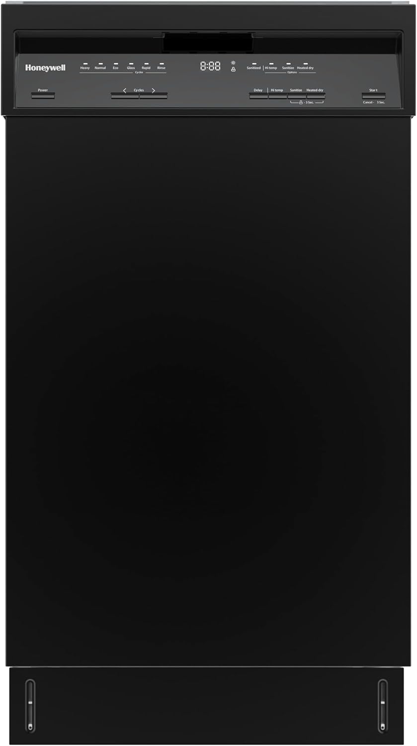 Honeywell 18 Inch Dishwasher with 8 Place settings, 6 Washing Programs, Stainless Steel Tub, UL/Energy Star- Black
