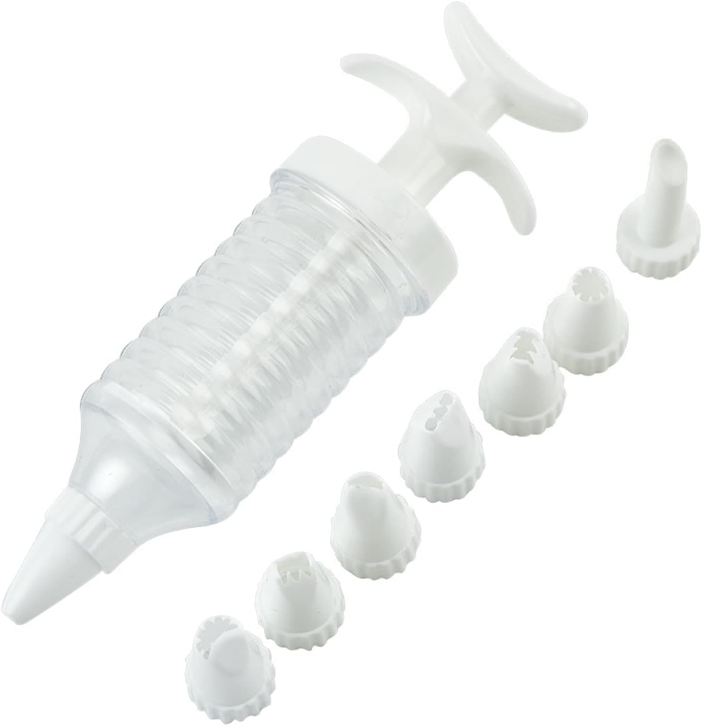 A Set Pipe Nozzles with Syringe, 8Pcs Plastic Cream Baking Piping Nozzle Dispenser Icing Pastry Tips Tube Decoration Tool